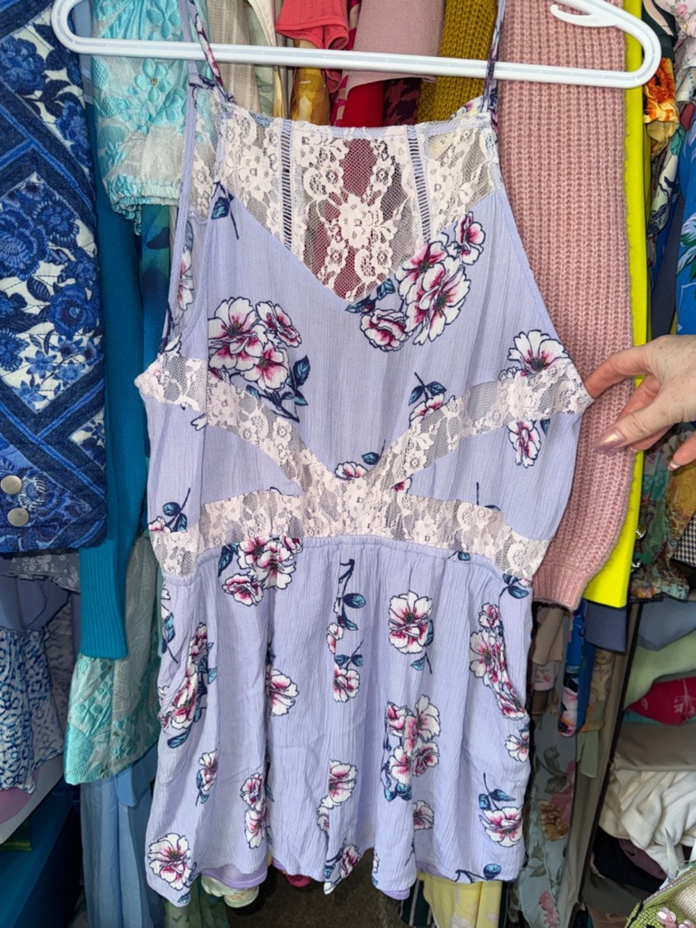 Elodie Lavender Floral Lace Cami romper